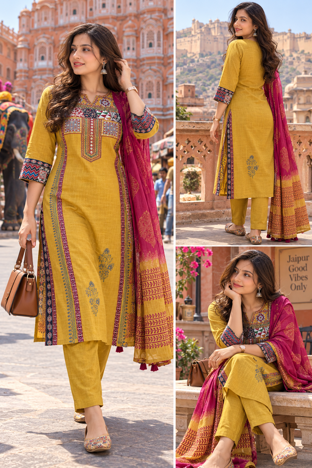Mustard Yellow Printed Kurta Pant Set with Dupatta – Ethnic 3-Piece Suit