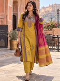Mustard Yellow Printed Kurta Pant Set with Dupatta – Ethnic 3-Piece Suit