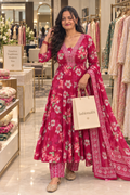 Rani Pink Floral Printed 3-Piece Anarkali Suit Set with Dupatta