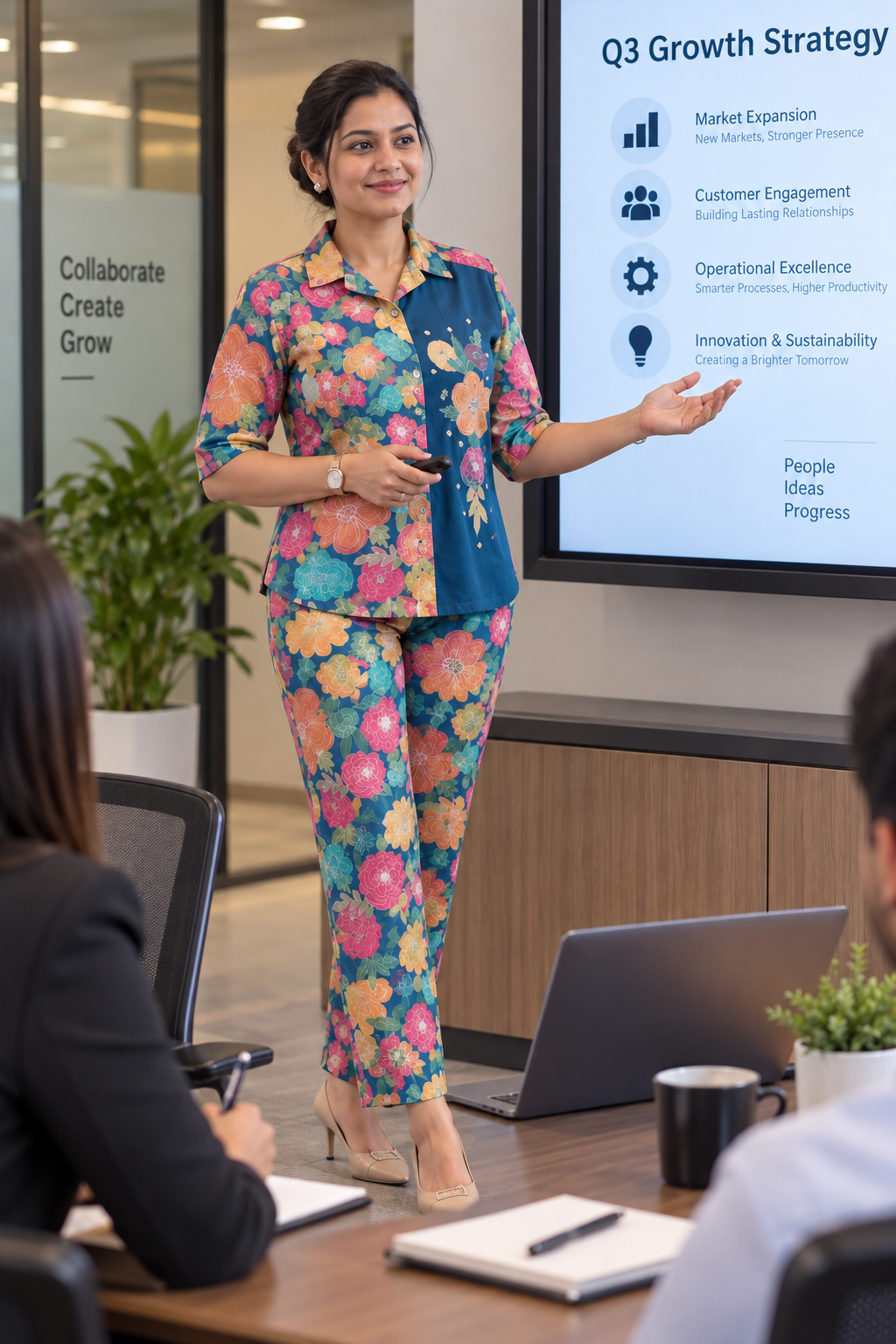 Teal Floral Printed Co-Ord Set for Women – Elegant Office Wear Shirt & Pant Set